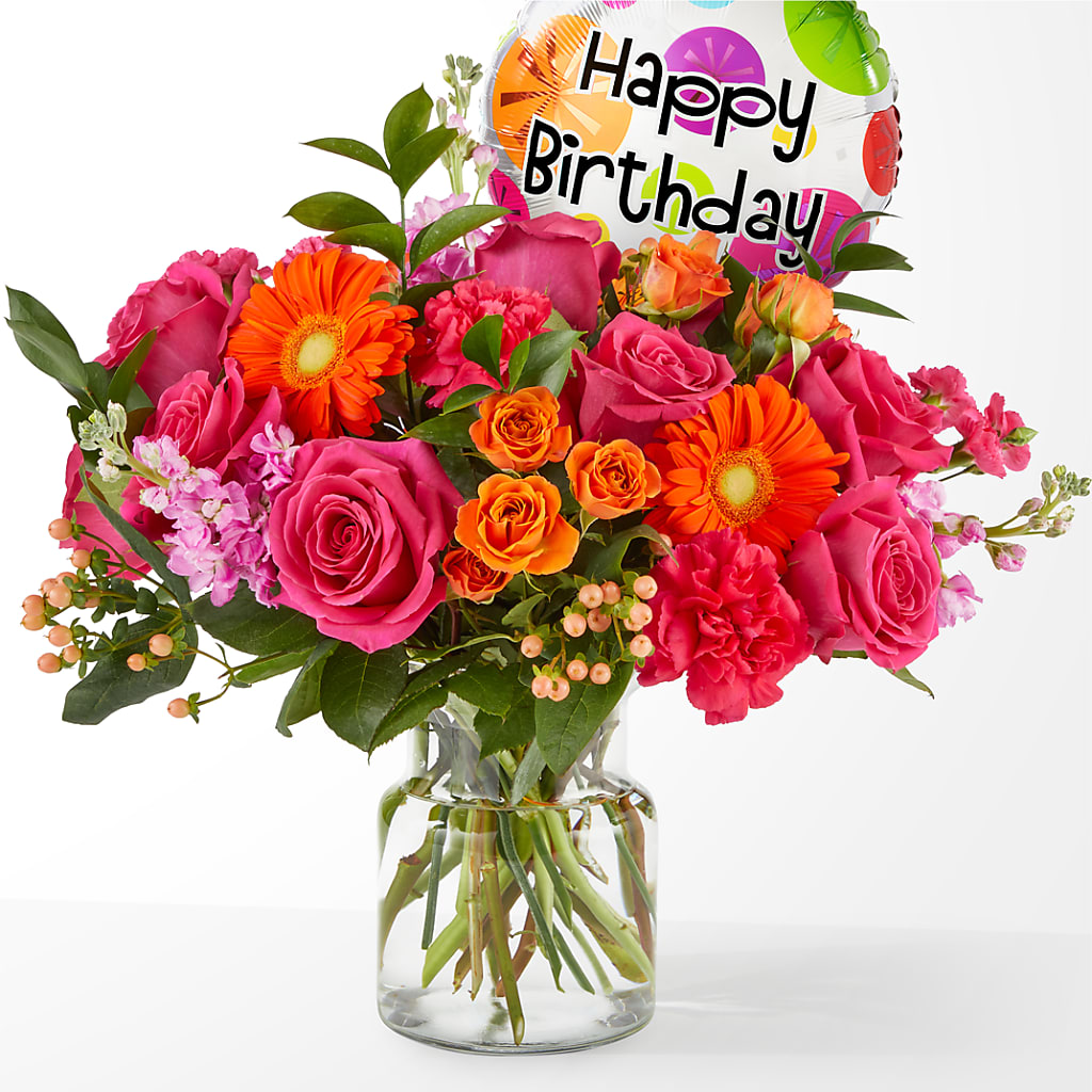 Fiesta Bouquet with Birthday Balloon – Flowersdirect.net, Tontitown AR