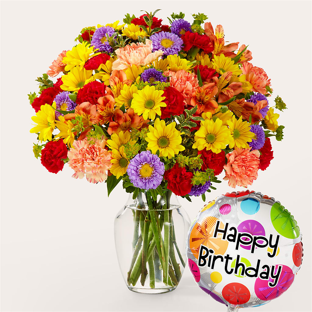 Kaleidoscope Bouquet with Birthday Balloon – Flowersdirect.net, Tontitown AR