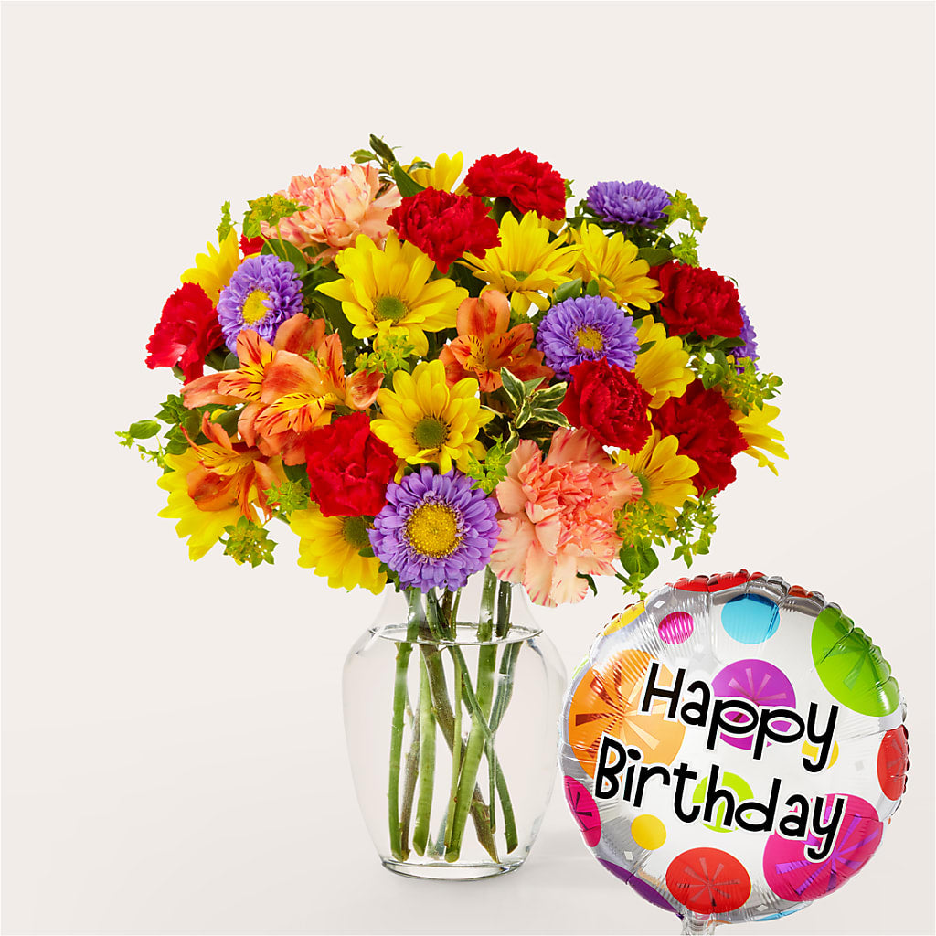 Kaleidoscope Bouquet with Birthday Balloon – Flowersdirect.net, Tontitown AR