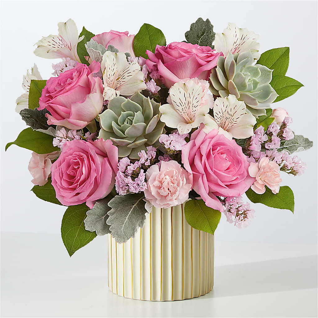 Dusty Rose Bouquet with Ivory Vase – Flowersdirect.net, Tontitown AR