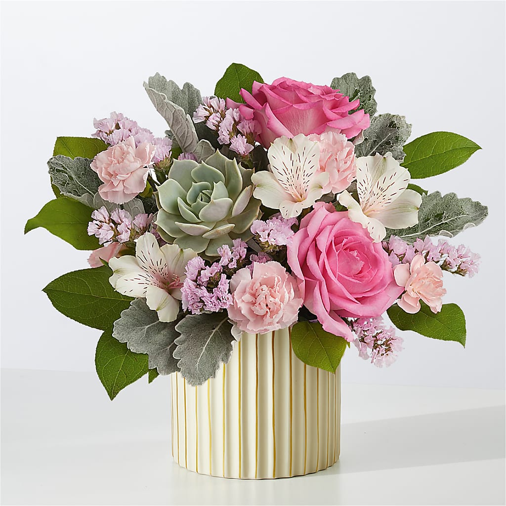 Dusty Rose Bouquet with Ivory Vase – Flowersdirect.net, Tontitown AR