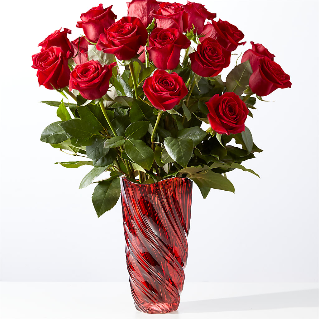Classic Love Red Rose Bouquet with Luxe Swirl Vase – Flowersdirect.net, Tontitown AR