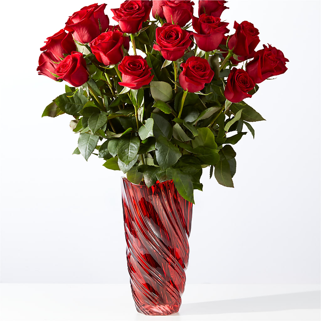 Classic Love Red Rose Bouquet with Luxe Swirl Vase – Flowersdirect.net, Tontitown AR