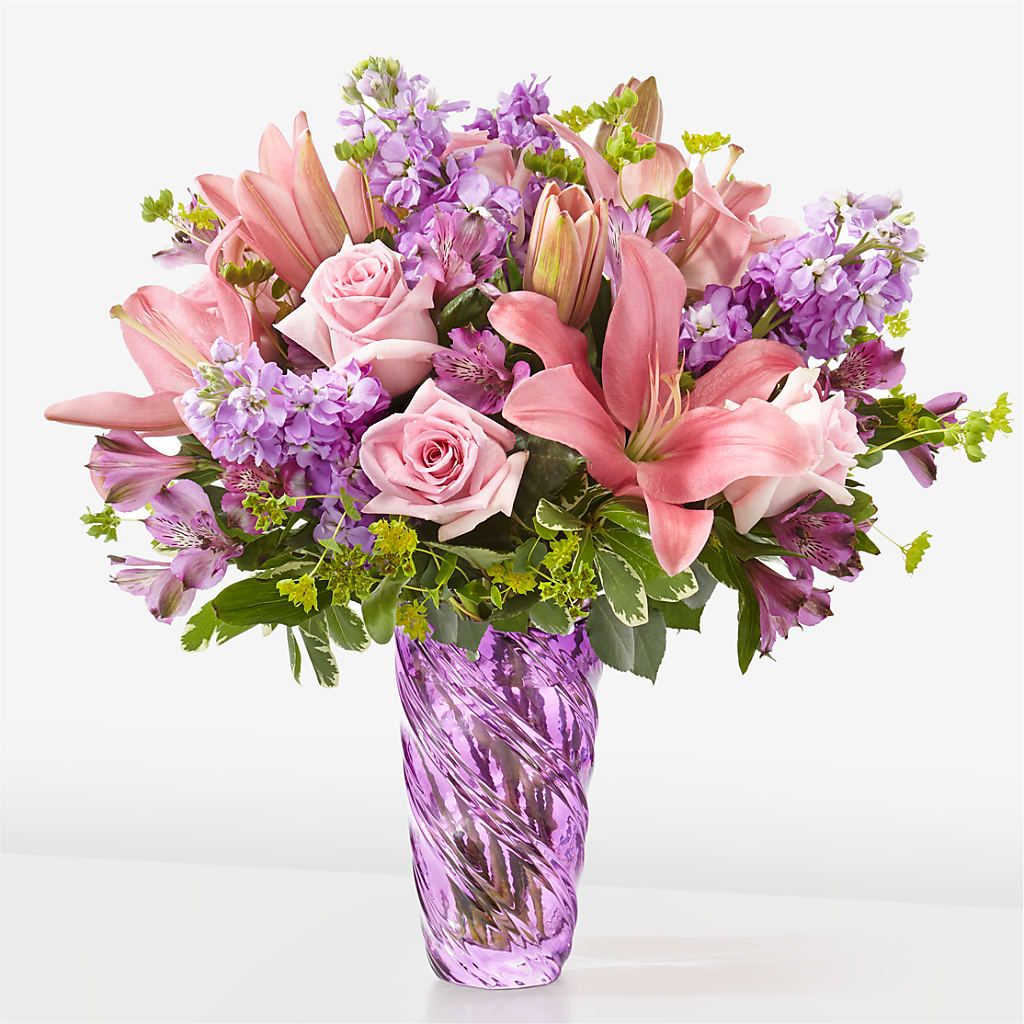 Precious Petals Bouquet with Luxe Swirl Vase – Flowersdirect.net, Tontitown AR
