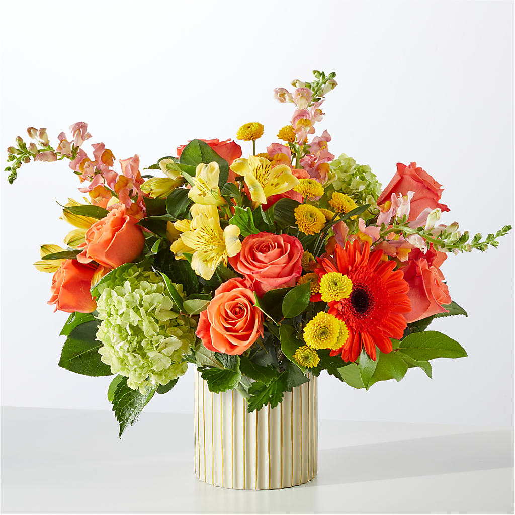 Autumn Sunshine Bouquet with Ivory Vase – Flowersdirect.net, Tontitown AR